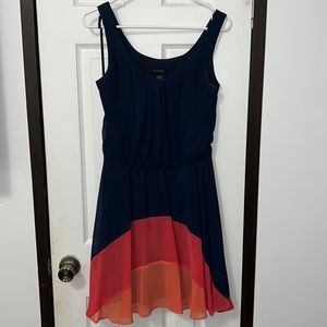 Navy Blue with coral and orange dress